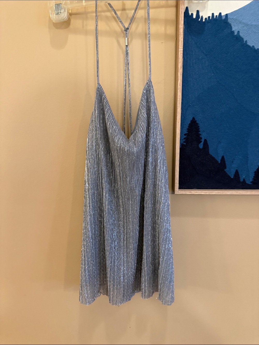 NWT Expeess holiday Silver Metallic Plissé Cami Top XS